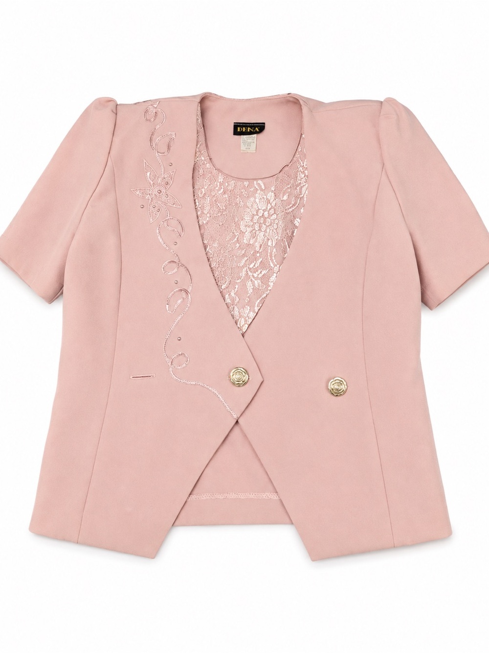 Ina Blush Pink Embroidered Short-Sleeve Blazer